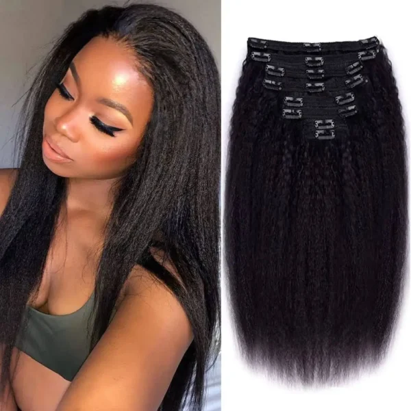 Kinky Straight Clips In Human Hair Extensions -100% Remy Human  8Pcs/Set