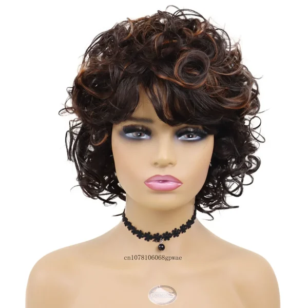 Afro Curly Wigs Women's Synthetic Hair Mix Brown Wig with Bangs Natural Looking Daily Cosplay Halloween Party High Temperature - Image 2