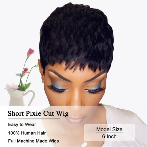 Short Pixie Cut Human Hair Wigs Natural Black Colored - Image 2