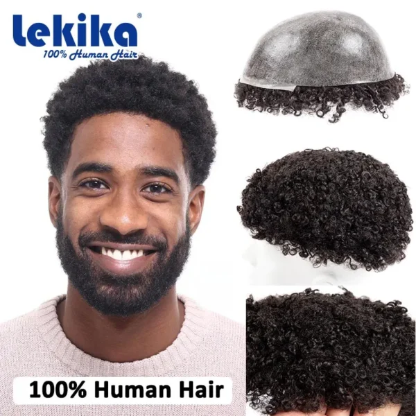 Afro Curly Toupee Men- 100% Human Hair Wigs For Black Men