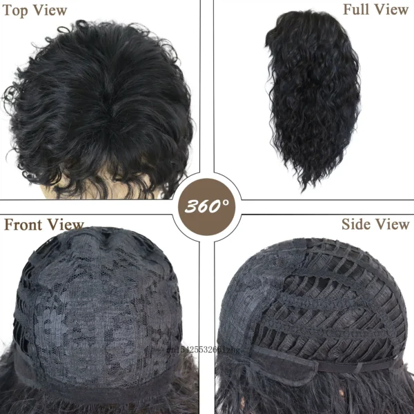 Synthetic Natural Black Wig Long Curly Hair for Men - Image 4