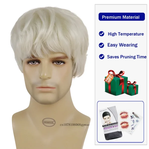 Mens Platinum Blonde Wig Synthetic - Image 3