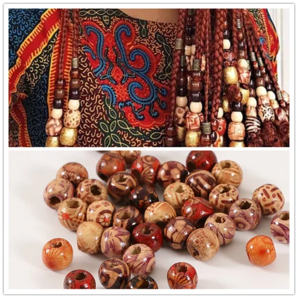 100 PCs/bag Painted Wooden Beads African Hair Rings Dreadlock Accessories