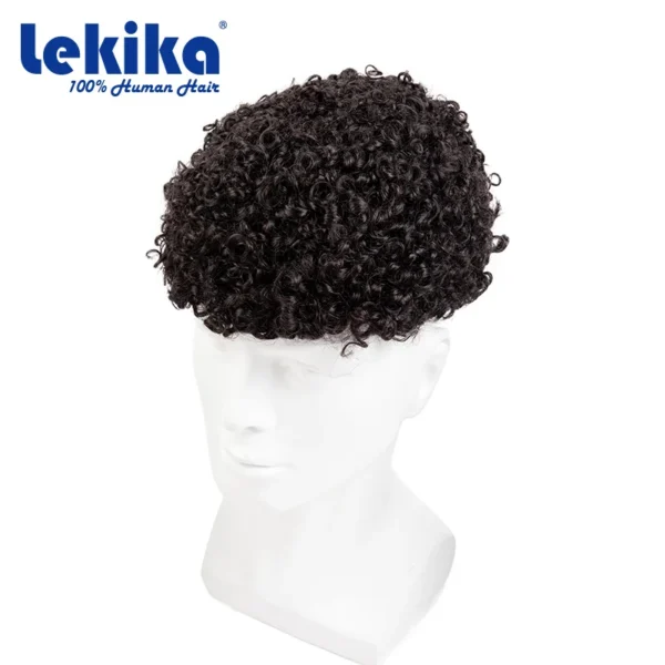 Afro Curly Toupee Men- 100% Human Hair Wigs For Black Men - Image 2