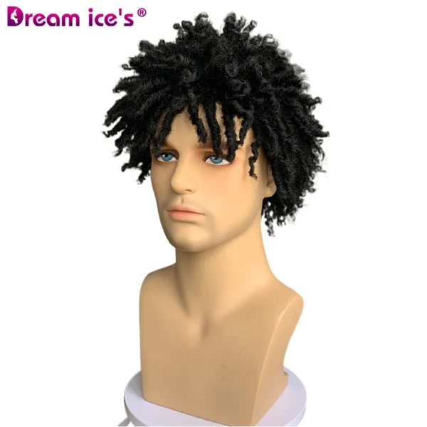 Perruque-Short Black Braided Cury Synthetic Wigs With Bangs For Men Afro