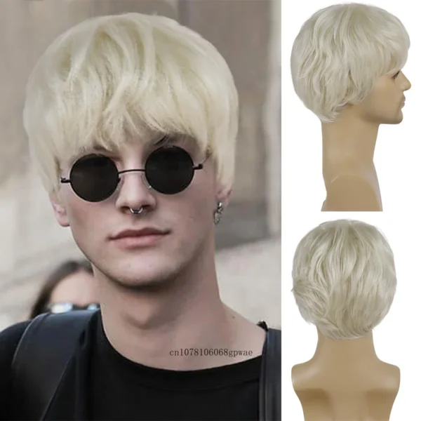 Mens Platinum Blonde Wig Synthetic