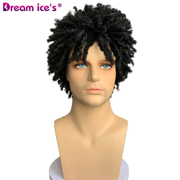 Perruque-Short Black Braided Cury Synthetic Wigs With Bangs For Men Afro - Image 2